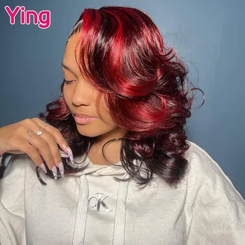 Ying Волосы Красный Блик Цвет 200% Body Wave 13x6 Прозрачный кружевной передний парик 13x4 Носить Go Парик Предварительно Выщипанный С Детскими Волосами