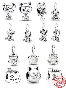 подходит для оригинального браслета Pandora Ожерелье 925 пробы стерлингового серебра животное кошка собака подвески бусины женский серебряный кулон 925 DIY ювелирные изделия