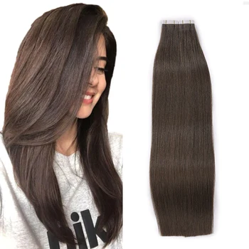Color #4 Девственная бразильская лента с кутикулой в наращивании волос 100% лента из натуральных волос в наращенные необработанные волосы