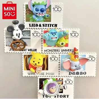 MINISO Disney 100th Anniversary Retro Stamp Blind Boxes Креативный магнит на холодильник Mystery Box Коллекция Праздничный подарок