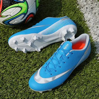  Горячая дешевая Spike Синяя детская футбольная обувь Легкая дышащая футбольная обувь Мужская футбольная обувь плюс размер 47 Футбольные кроссовки