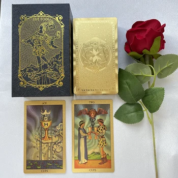 Золотое 12x7 см Таро в коробке Английская аффирмация Прочная колода карт для начинающих с бумажным путеводителем Обложка книги Пророк