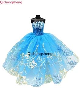 Синий цветочный 1/6 Кукольная одежда для Барби Платье Кружевные наряды Платье принцессы Вечернее платье 11.5