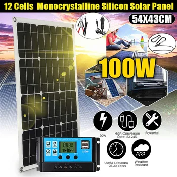 100 Вт Гибкая солнечная панель Комплект Портативный 12 В Солнечные батареи Зарядное устройство 5 В USB для телефона RV Авто Лодка Кемпинг Поход Зарядное устройство