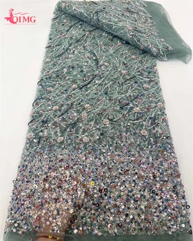 OIMG Новейшая роскошная африканская ткань для жениха с пайетками 2023 высококачественная вышивка бисером французское кружево для рождественского свадебного платья