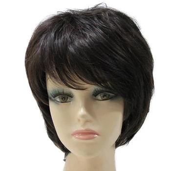 Натуральный прямой женский короткий коричневый натуральный синтетический полный синтетический парик для женщин с челкой