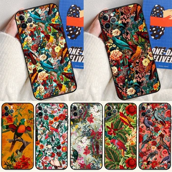 Garden Birds Винтажный тропический цветочный чехол для iPhone 15 14 13 12 11 Pro Max XS XR X 12 13 Mini 7 8 15 Plus SE 2022 Fundas