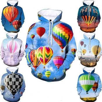 Красочные толстовки с капюшоном для мужчин и женщин на воздушном шаре, напечатанные на 3D-принтере, повседневные спортивные толстовки с капюшоном, Турция, воздушный шар, шаблон, толстовка с капюшоном для детей