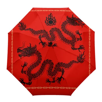 Китайский Новый год Дракон Красный Нижний Зонтик Для Улицы Полностью Автоматический Восемь Костей Дождевой Зонтик Подарок Взрослые Детские Зонтики