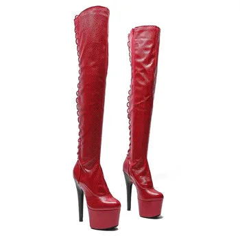 LAIJIANJINXIA Новый 17 см / 7 дюймов PU верхняя танцевальная обувь на высоком каблуке платформа сексуальный ночной клуб женские современные сапоги 008
