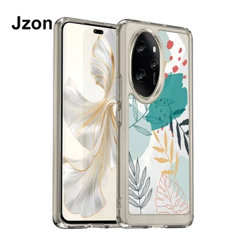 Jzon For Honor 100 Pro 5G Чехол для телефона Green Leaf Style Прозрачная задняя крышка Ударопрочные защитные чехлы
