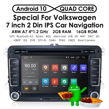 2din Android10 Quad Core 2 ГБ 16 ГБ Авто DVD для VW Volkswagen Passat CC Polo GOLF 5 6 Touran EOS T5 Sharan Tiguan GPS-радио bt
