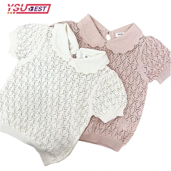 летние детские свитера в корейском стиле для девочек тонкие вязаные свитера оборки полые с коротким рукавом детские пуловеры топы хлопок