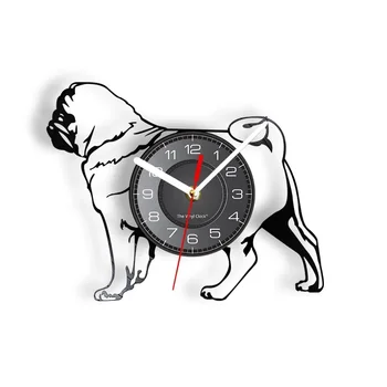 мопс собака породы виниловая пластинка настенные часы для ветеринарной клиники зоомагазин декор голландский бульдог щенок резной музыкальный альбом часы владельцы собак подарок