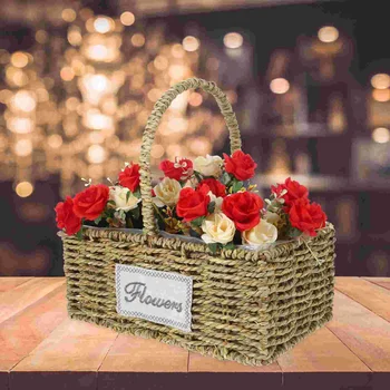  Портативная квадратная корзина для фруктов ручной работы с цветочной композицией Плетеные корзины для хранения