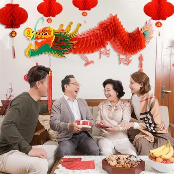 Бумажная гирлянда дракона 2024 Китайский бумажный фонарь Декоративная эстетика Яркий 3D Новый год Дракон Потолочные украшения Вечеринка