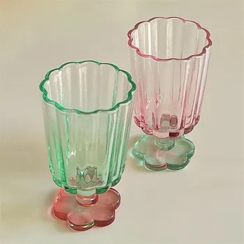 корейский простой стеклянный двор в форме цветка, высокий стеклянный цвет, соответствующий цвет шампанского, бокал для красного вина, чашка для мороженого, холодного напитка