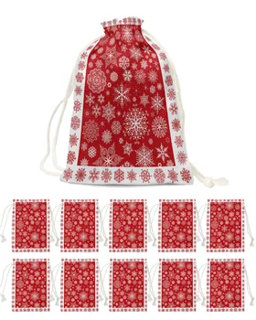 Рождественская красная снежинка Рождественские конфетные сумки Подарочный пакет Санта-Клауса Украшения для домашней вечеринки Navidad Рождественские льняные подарочные пакеты Упаковочные материалы