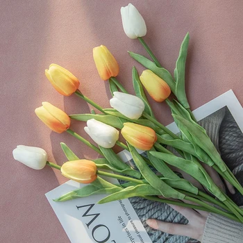 3PCS PU Tulip Real Touch Искусственная симуляция Цветок тюльпана DIY Свадебные свадебные букеты Дом Гостиная Рим Искусственные украшения
