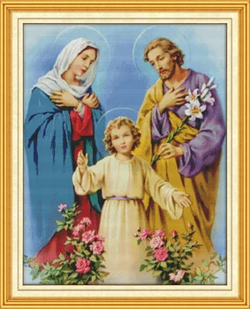 Joy Sunday Предварительно напечатанный набор для вышивки крестом Easy Pattern Aida Штампованная ткань Набор для вышивки-Святое семейство