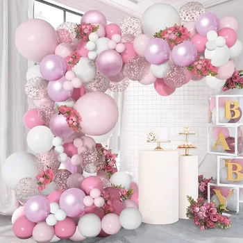 розовый белый воздушный шар с конфетти, гирлянда, арка, комплект, украшение на день рождения, девичник, помолвка, свадебная вечеринка, детские воздушные шары