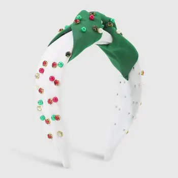 Рождественская повязка для волос Праздничная широкополая повязка на голову из бисера контрастного цвета с узлом Стильный зеленый для рождественских праздников Европа