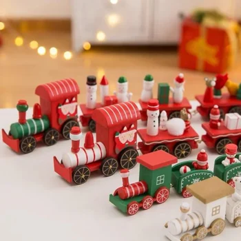 Рождественский деревянный поезд Счастливые рождественские украшения для дома 2024 Рождественский орнамент Рождественские подарки Navidad Noel С Новым 2024 годом