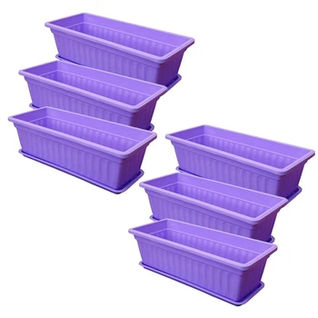 6 шт. 17 дюймов фиолетовый цветочный оконный ящик пластиковые овощные горшки для подоконника, патио, сада, домашнего декора, крыльца