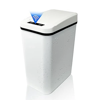 1 шт. Автоматическое бесконтактное мусорное ведро для ванной комнаты с крышкой Белый тонкий узкий пластиковый интеллектуальный датчик движения Закрытый мусорный бак