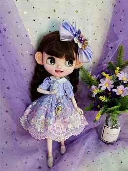 дула кукла одежда платье фиолетовые сломанные цветы блайт ob24 ob22 azone licca icy jerryb 1/6 бжд кукла аксессуары бесплатная доставка