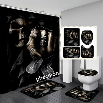 phechion Reaper Skull Demon 3D Print Водонепроницаемый Ванная Комната Занавеска Для Унитаза Крышка Коврик Нескользящий Напольный Коврик (1/3/4 шт.) W75