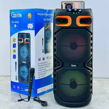 Двойной 8-дюймовый модный RGB Звукосниматель Ритм Свет На открытом воздухе Ручная тележка Bluetooth-динамик Caixa De Som Цифровой дисплей Бумбокс Аудио TF
