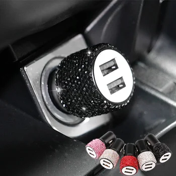  Новый Bling USB Автомобильное зарядное устройство 5v 2.1a Двухпортовый быстрый адаптер Розовый Авто Декор Авто Стайлинг Алмаз Автомобильные аксессуары Интерьер для женщин