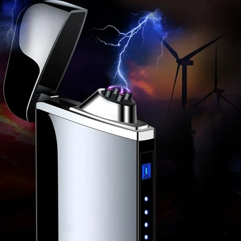 Новый металлический ветрозащитный светодиодный зажигалка Портативный беспламенный импульсный USB-зарядка Двойная дуга Зажигалка на открытом воздухе Кемпинг Сигара Мужские подарки