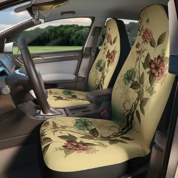Минималистичный винтажный цветочный набор из двух передних чехлов для сидений автомобиля, деревенский ботанический, чехол для сиденья для женщин, автомобильные аксессуары в стиле бохо, автомобильный чехол