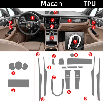  прозрачная пленка TPU для Porsche Macan 2022 2023 Наклейка на интерьер автомобиля Центральная консоль Навигация Коробка передач Панель дверей и окон