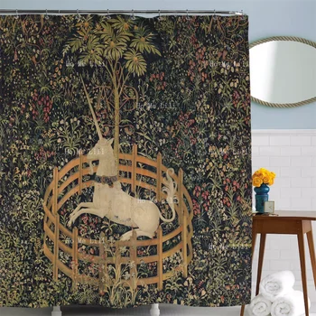 Цветок Единорог Знаменитое произведение искусства Украшение ванной комнаты Занавеска для душа