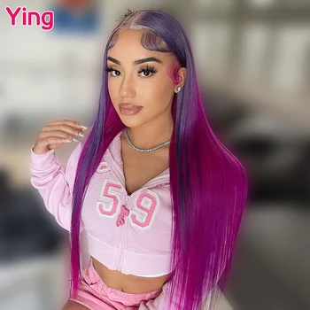 Ying фиолетового цвета 200% кость прямая 13x6 прозрачный кружевной передний парик ying 13x4 кружевной передний парик, предварительно выщипанный с детскими волосами