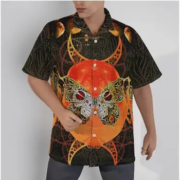 Мужская гавайская рубашка Крутой принт бабочки Пляж с коротким рукавом Лето Повседневные Пуговицы Пэчворк Топы 3D Рубашки