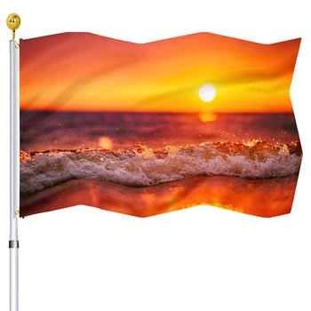  Лето Море Океан Восход Флаги Природа Ландшафт Декоративный Флаг Полиэстер Баннеры с латунными втулками Флаги для Indoor Outdoor