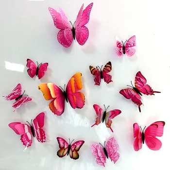 12 шт. Двухслойные 3D бабочки Настенные наклейки Декор домашней комнаты Бабочки для свадебного украшения Магнит Наклейки на холодильник Новый стиль
