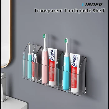 Прозрачная настенная полка для зубной пасты Акриловый держатель для зубных щеток для ванной комнаты для детей и семьи Компактная полка для зубной пасты