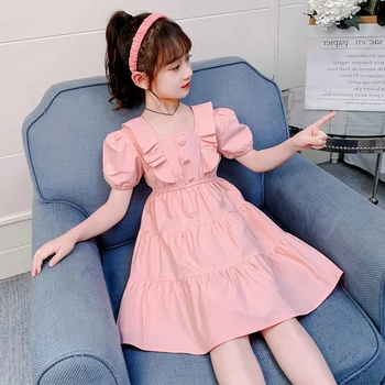 2023 Летнее платье Студенческая мода для девочек Платья для детей Одежда Принцесса Вечеринка Танцевальные платья 2 года Милое повседневное корейское платье