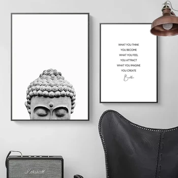 Черно-белая статуя Будды Цитата Плакат Принты Минимализм Эстетика Медитация Религия Буддийский холст Настенное искусство Домашний декор