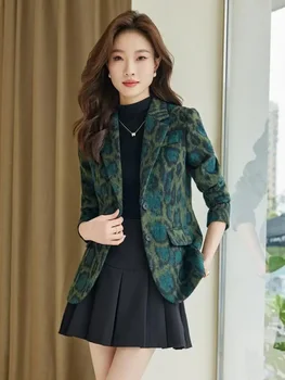 Женщины Минималистичный Однотонный Леопардовый Блейзер Верхняя одежда Свободный Элегантный Ретро Официальная мода Всематчевая Весна Осень Корейский Удобный