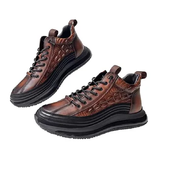  Мужские кроссовки Slip On Leather Нескользящие повседневные модные кроссовки с увеличением высоты из воловьей кожи с принтом крокодила