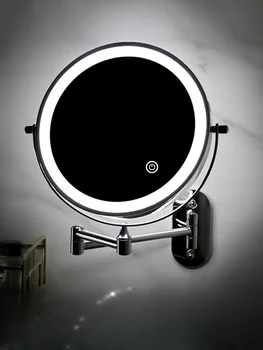 Косметическое зеркало для ванной комнаты Светодиодное настенное складное зеркало без перфорации с подсветкой Телескопический двухсторонний туалетный столик в ванной комнате отеля