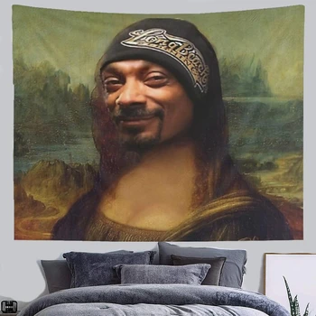 Snoop Dogg Мона Лиза Гобелен Настенный Забавный Мем Гобелены Колледж Комната Общежитие Декор Общежития Декор Спальня Диван Одеяло