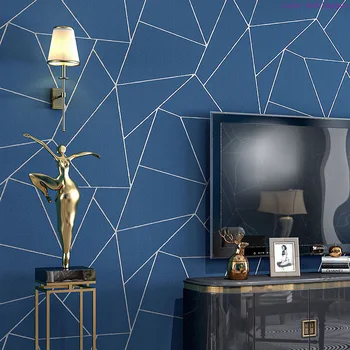 серый белый синий геометрические обои для гостиной спальни современный дизайн 3D тиснение полосы треугольники узор обои в рулоне