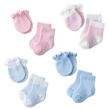 Младенец Детские носки для лодыжек Варежки Набор Носки Перчатки Мальчики Девочки 0-6 месяцев Новорожденные Варежки без царапин с младенцами